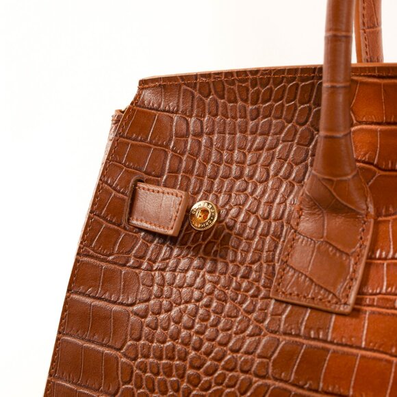 Teddy Blake Gigi Croco Camel Brown Top Handle Leather Handbag - Picture 10 of 12